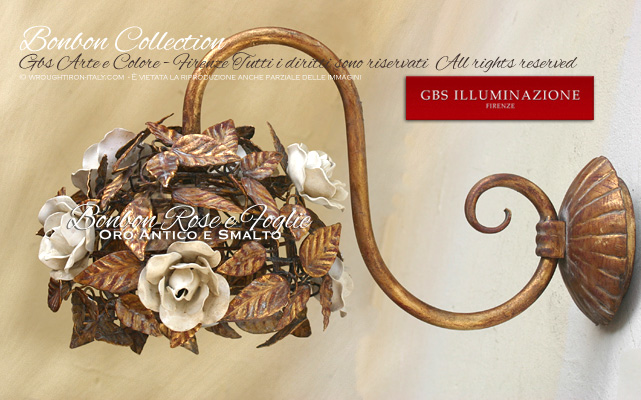 Bonbon Collection. Applique Rose e Foglie, Oro Antico e Smalto patinato. Made in Italy. Design: Gianni Cresci