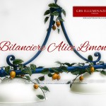 Limoni Lampada sospensione a due luci, ferro battuto e vetro scavo