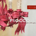 Lampadario Fiocco, tempera cenciata e invecchiata, sfumature del rosa e rosso ciliegia, di GBS.
