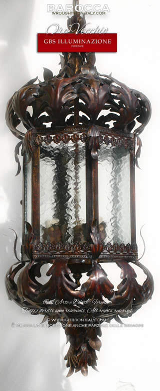 Baroque Lantern, cathedral glass. Old Gold finish