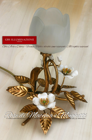Eglantine and Lily of the Valley Bedside Lamp. Wrought Iron Lamps by GBS. Made in Italy