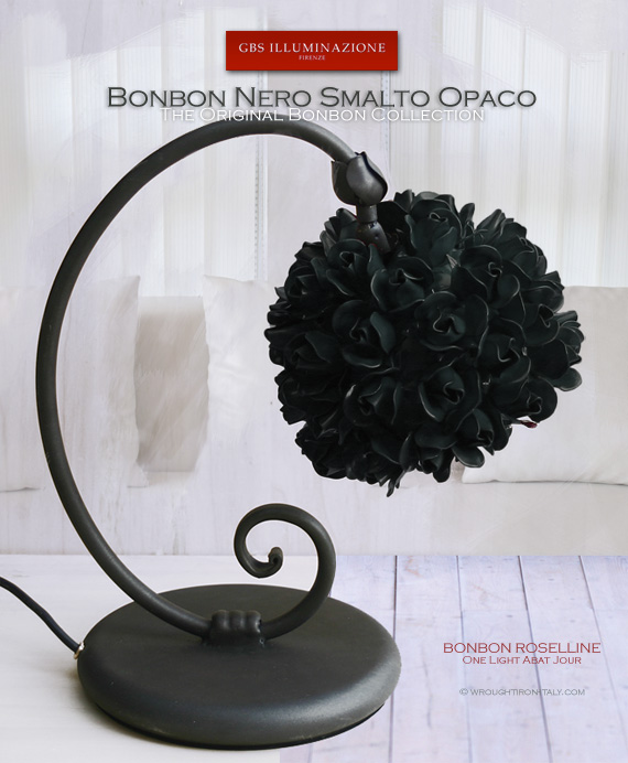 Bonbon Roselline Matt Black Table Lamp - Bedside. Made in Italy