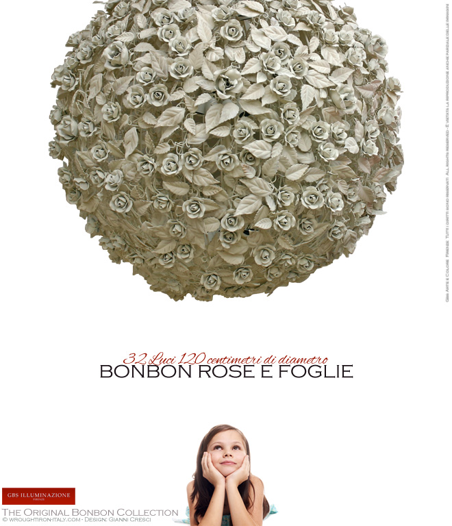 Grande lampada a sospensione Bonbon Rose e Foglie, di Gianni Cresci per GBS. Made in Italy