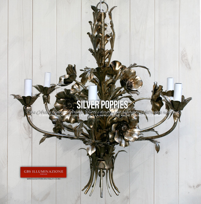 Chandelier with Silver Leaf Poppies