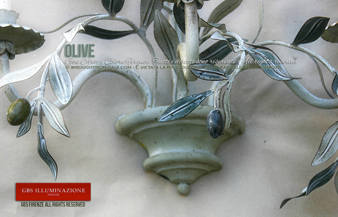 Olive, Applique in ferro battuto. Per la cucina in stile country e rustica, per la veranda, il patio, enoteca.