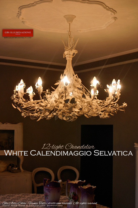 Calendimaggio Selvatica 12-light chandelier in hand-decorated wrought iron.