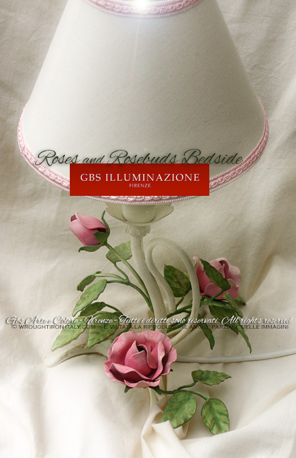 Romantic wrought iron Roses and rosebuds bedside. Made in Florence. GBS
