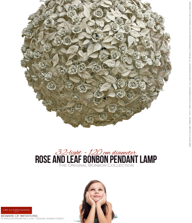 32-light Rose and Leaf Bonbon Pendant Lamp - 120 cm diameter