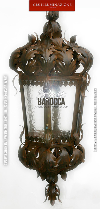 Baroque Lantern, tapered version with Rust finish. Wrought Iron Lanterns. Florence