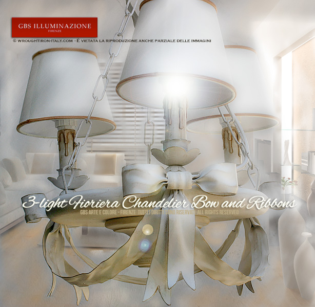 3-light Fioriera Fiocco Chandelier Bow and Ribbons Collection by GBS - Romantic Kitchens