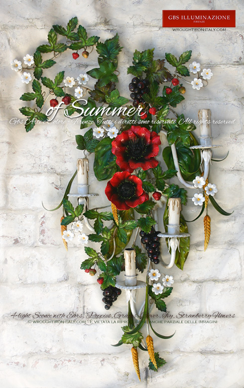 4-light Sconce, wall light with Ears, Poppies, Grapes and Clover