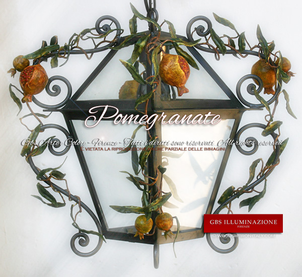 Pomegranate Lantern Lantern in wrought iron with Pomegranates. Country Collection.