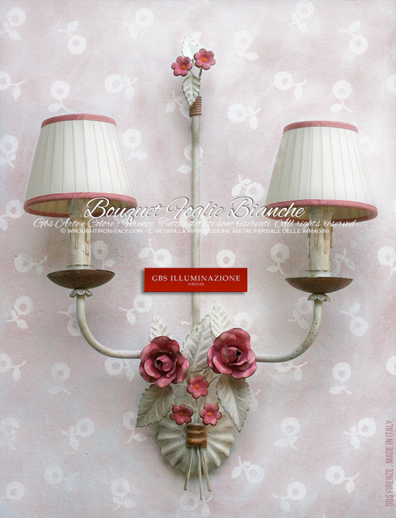 Applique Bouquet Foglie Bianche per camere romantiche e camerette. colori coordinati.