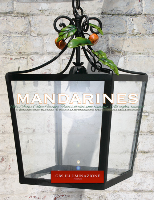 Lanterne carrée avec des mandarines Petites mandarines, lanterne en fer forgé et décoré à la main. Pour Salle à manger -  Cuisine