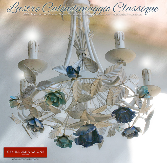 Lustre en fer forgé calendimaggio classique blanc turquoise et ... Désign Lustres Blanc
