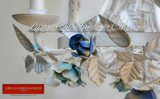 Lustre Lustre en fer forgé blanc - Shabby Romantique - Calendimaggio Classique à 5 Lampes