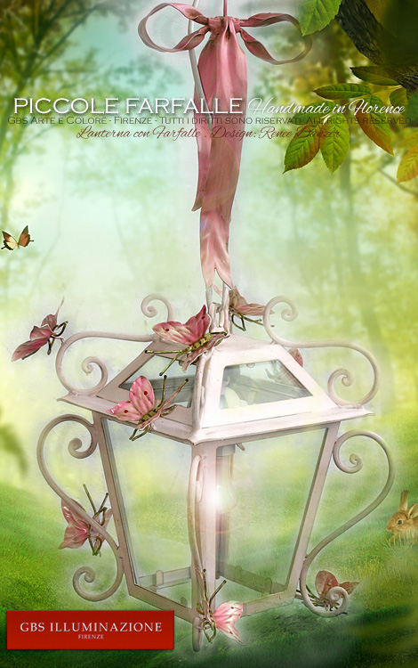 Lanterna Piccole Farfalle con Fiocco rosa. Cameretta romantica e fiabesca