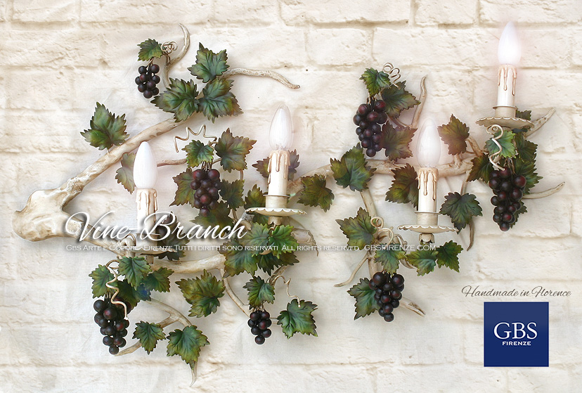 Vine brunch wall light. Sconce with hand-decorated wrought iron shoots. Vine 
