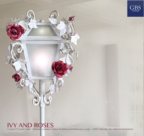 Romantic Wrought iron Floor Lamp. Ivy and Rose. Design by Gianni Cresci. Made in Florence
