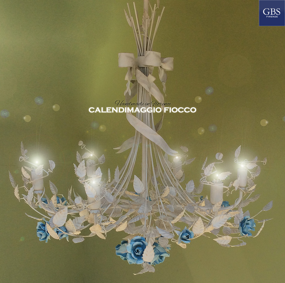 Calendimaggio Fiocco Chandelier. Bow and Roses. 5 Lights.