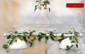 Wrought iron Chandelier with 2 Lights. Lemons, Country collection. Country Kitchen. Made in Italy