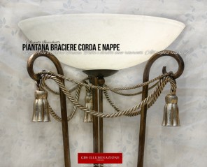 Piantana Braciere Corda e Nappe. Lampada da Terra GBS, con finitura in Argento invecchiato. Ferro battuto. Made in Italy.