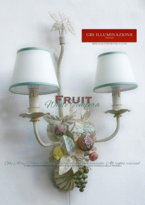 2-light Fruit Sconce, in white wrought iron, antiqued tempera.