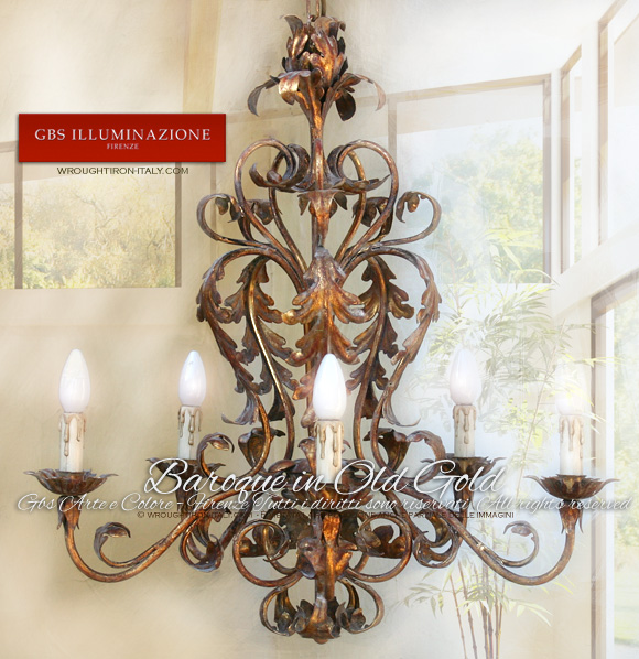 Baroque Chandelier in Old Gold. Made in Italy