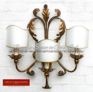 Baroque Sconce in Gold Leaf, acanthus leaves. Hand-decorated wrought iron