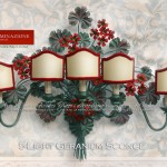 Geraniums, wrought iron wall sconce, 5 Lights, aged tempera. Fan lampshades in hand-crafted parchment