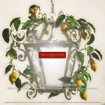 Lantern with Lemons. Classic Lantern with eight glass sides, one light. Lantern for outdoors and indoors, for country-style kitchen, patio, porch and orangery. Country Collection by GBS FLORENCE MADE IN ITALY