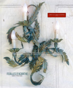 Applique avec Feuilles d'Acanthe avec trois lampes. Fer Forgé