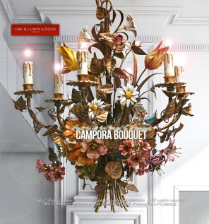Campora Lustre Bouquet 6 Lampes en fer forgé