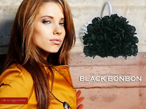 Black Bonbon. Applique Bonbon di rose nere. GBS. Made in Italy