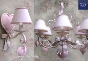 Fiocco e Cuori. Lampadario a 6 luci. Applique a una luce