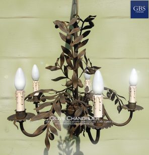 Olives tole Chandelier. Wrought iron - Rust finishing. Made in Italy