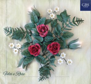 Felci e Rose. Plafoniera a 3 luci. GBS. Country Chic