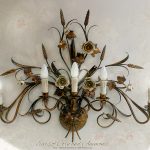 Ears of corn and Anemones. Five lights Wall Sconce. Antique Gold. Hand-decorated wrought iron.