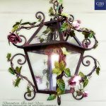 Romantica. Ivy and Roses Lantern. Rust finishing. Hand-painted wrought iron. Made in Florence. Design: Gianni Cresci.