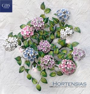 Hortensias. Lámpara de techo 5 luces. Hierro forjado