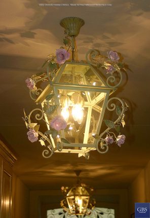 Blooming Roses Lantern. Romantica Lantern. Enamel finishing. Hand-painted wrought iron. Design: Gianni Cresci