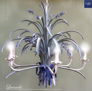 Lampadario Lavanda. 5 Luci in tempera. Collezione Country-Chic