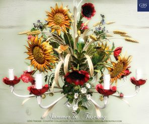 Tole Araña De Flores Sunflowers-and-Poppies-Chandelier-summer-in-Tuscany-Lampadario-Girasoli-papaveri-Tole-wrought-iron-GBS-Firenze