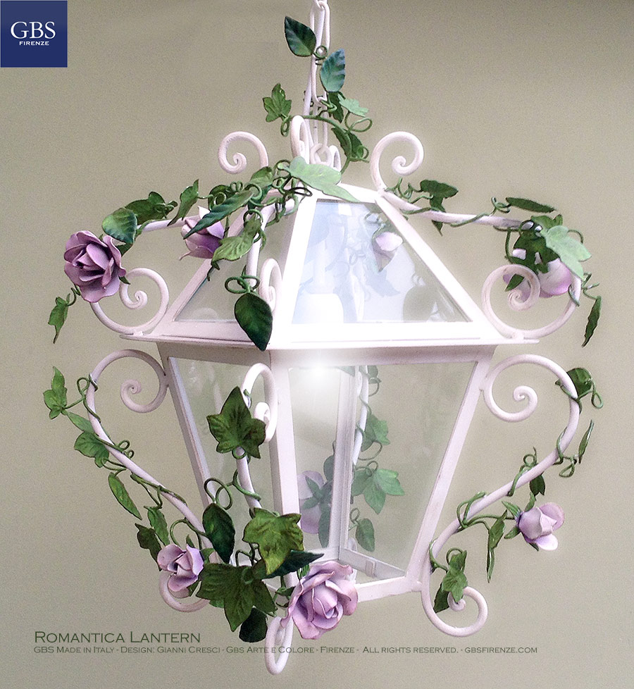 Romantica. Ivy and Roses Lantern. Design Gianni Cresci for GBS. Made in Italy Hand-painted wroughtiron iron.